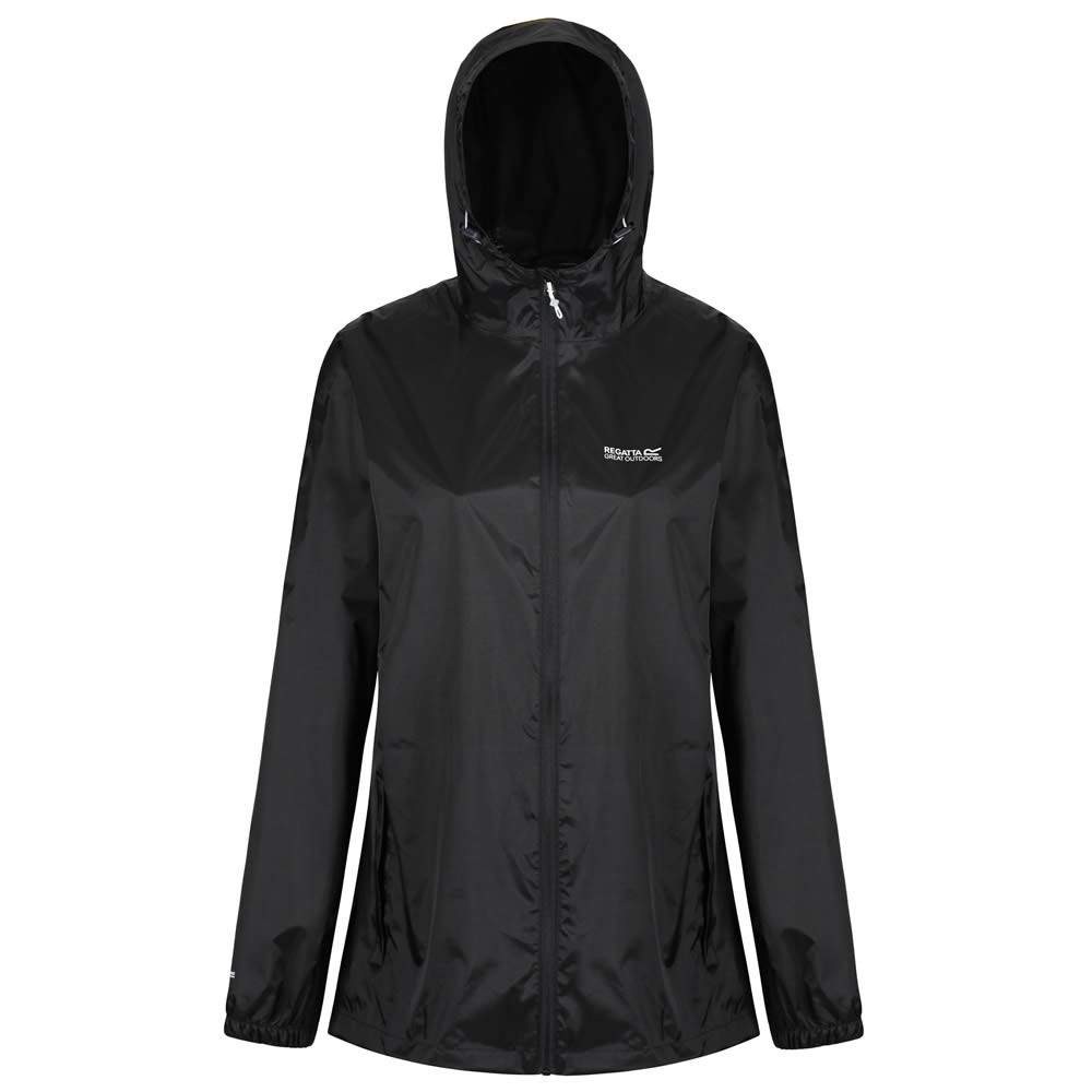 Regatta Pack-It K2 Damen Regenjacke in Schwarz, Übergröße, kurze Armlänge