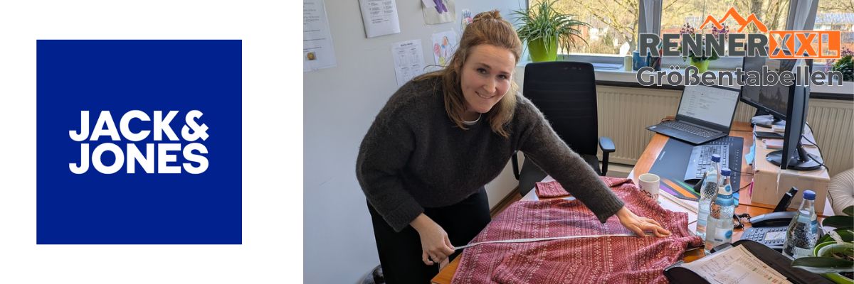 Ramona Wallenberger misst eine Jack and Jones Hose für die Größentabelle aus