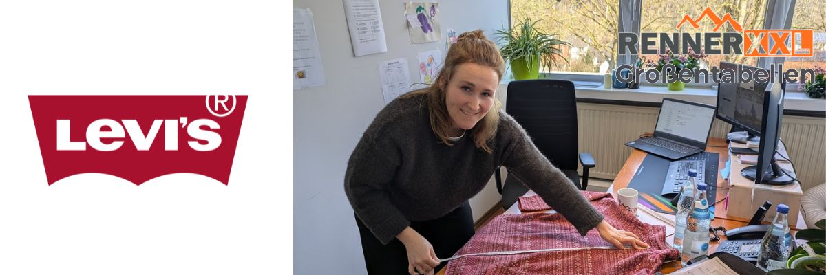 Levi's Größentabelle bei RennerXXL – Ramona Wallenberger misst Bundweite einer Jeans zur Größenberatung